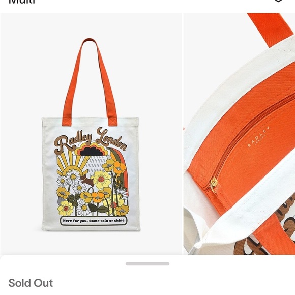 🌸Radley London Canvas Tote Retro Natural New with Tags Here For You Rain Shine - Picture 3 of 5